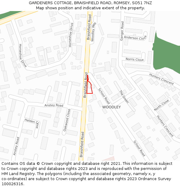 GARDENERS COTTAGE, BRAISHFIELD ROAD, ROMSEY, SO51 7NZ: Location map and indicative extent of plot