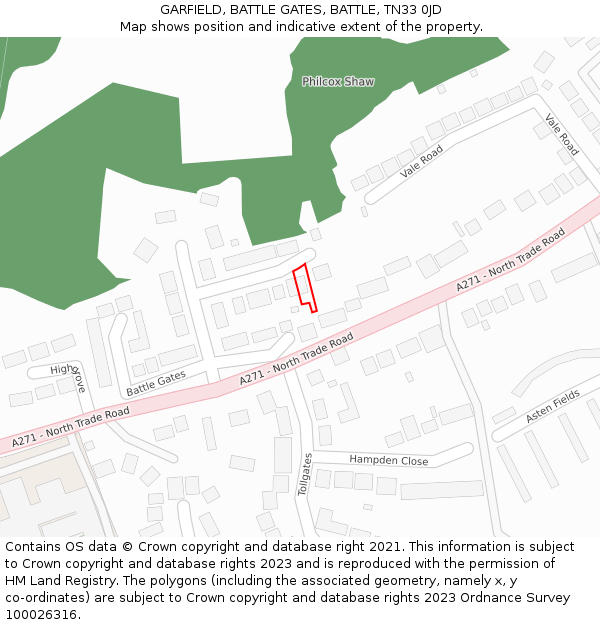 GARFIELD, BATTLE GATES, BATTLE, TN33 0JD: Location map and indicative extent of plot