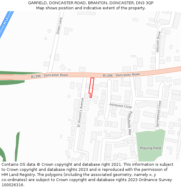 GARFIELD, DONCASTER ROAD, BRANTON, DONCASTER, DN3 3QP: Location map and indicative extent of plot