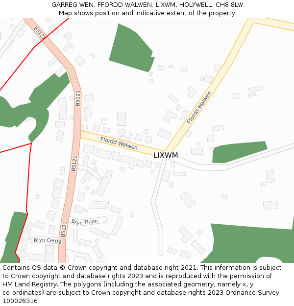 GARREG WEN, FFORDD WALWEN, LIXWM, HOLYWELL, CH8 8LW: Location map and indicative extent of plot