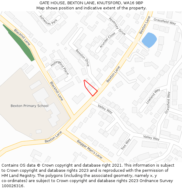 GATE HOUSE, BEXTON LANE, KNUTSFORD, WA16 9BP: Location map and indicative extent of plot