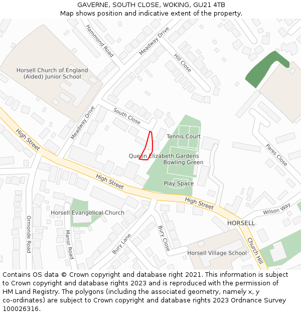 GAVERNE, SOUTH CLOSE, WOKING, GU21 4TB: Location map and indicative extent of plot