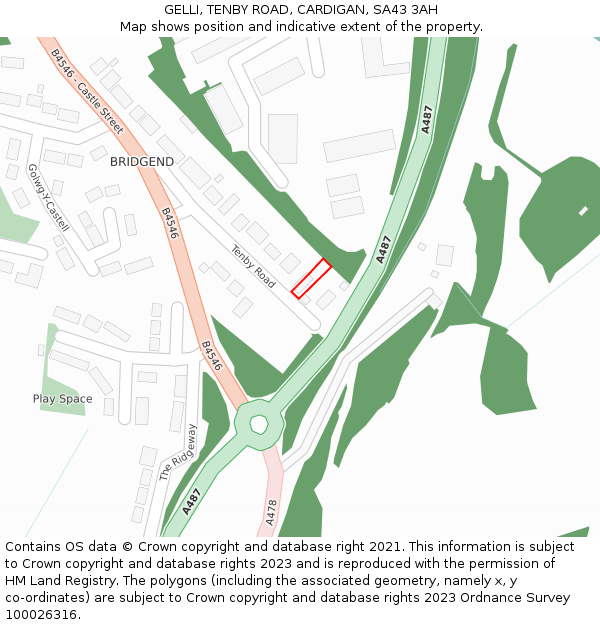 GELLI, TENBY ROAD, CARDIGAN, SA43 3AH: Location map and indicative extent of plot