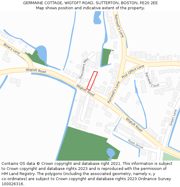 GERMAINE COTTAGE, WIGTOFT ROAD, SUTTERTON, BOSTON, PE20 2EE: Location map and indicative extent of plot