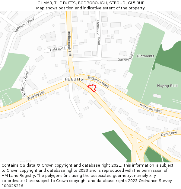 GILMAR, THE BUTTS, RODBOROUGH, STROUD, GL5 3UP: Location map and indicative extent of plot