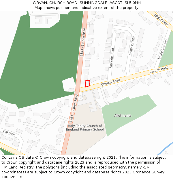 GIRVAN, CHURCH ROAD, SUNNINGDALE, ASCOT, SL5 0NH: Location map and indicative extent of plot