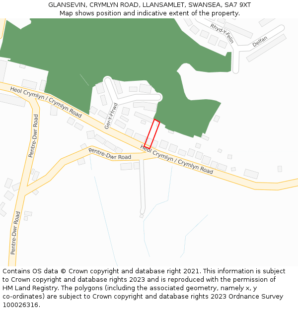 GLANSEVIN, CRYMLYN ROAD, LLANSAMLET, SWANSEA, SA7 9XT: Location map and indicative extent of plot