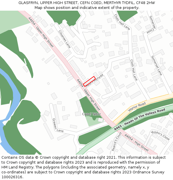 GLASFRYN, UPPER HIGH STREET, CEFN COED, MERTHYR TYDFIL, CF48 2HW: Location map and indicative extent of plot