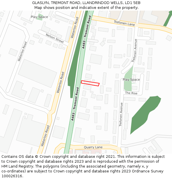 GLASLYN, TREMONT ROAD, LLANDRINDOD WELLS, LD1 5EB: Location map and indicative extent of plot