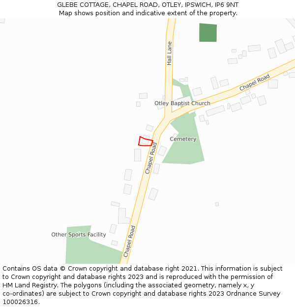 GLEBE COTTAGE, CHAPEL ROAD, OTLEY, IPSWICH, IP6 9NT: Location map and indicative extent of plot