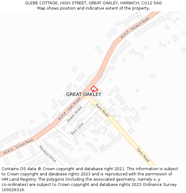 GLEBE COTTAGE, HIGH STREET, GREAT OAKLEY, HARWICH, CO12 5AG: Location map and indicative extent of plot