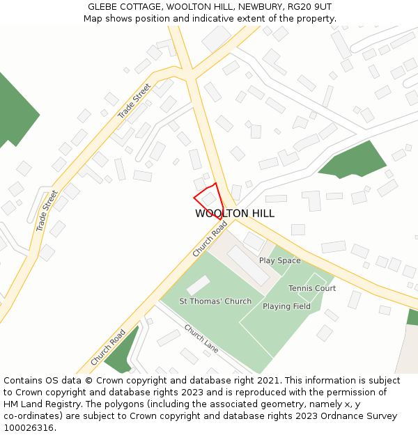 GLEBE COTTAGE, WOOLTON HILL, NEWBURY, RG20 9UT: Location map and indicative extent of plot