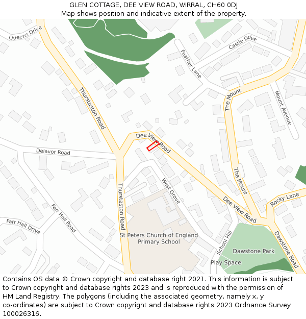 GLEN COTTAGE, DEE VIEW ROAD, WIRRAL, CH60 0DJ: Location map and indicative extent of plot