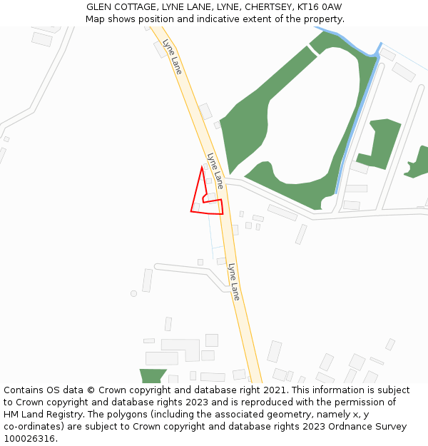 GLEN COTTAGE, LYNE LANE, LYNE, CHERTSEY, KT16 0AW: Location map and indicative extent of plot