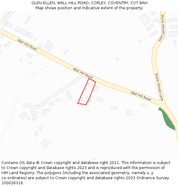 GLEN ELLEN, WALL HILL ROAD, CORLEY, COVENTRY, CV7 8AH: Location map and indicative extent of plot