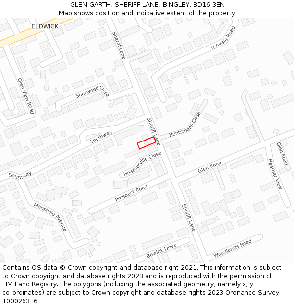 GLEN GARTH, SHERIFF LANE, BINGLEY, BD16 3EN: Location map and indicative extent of plot