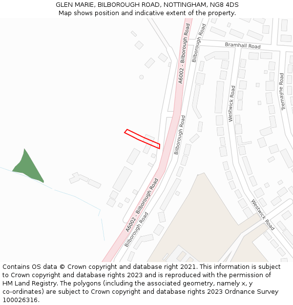 GLEN MARIE, BILBOROUGH ROAD, NOTTINGHAM, NG8 4DS: Location map and indicative extent of plot