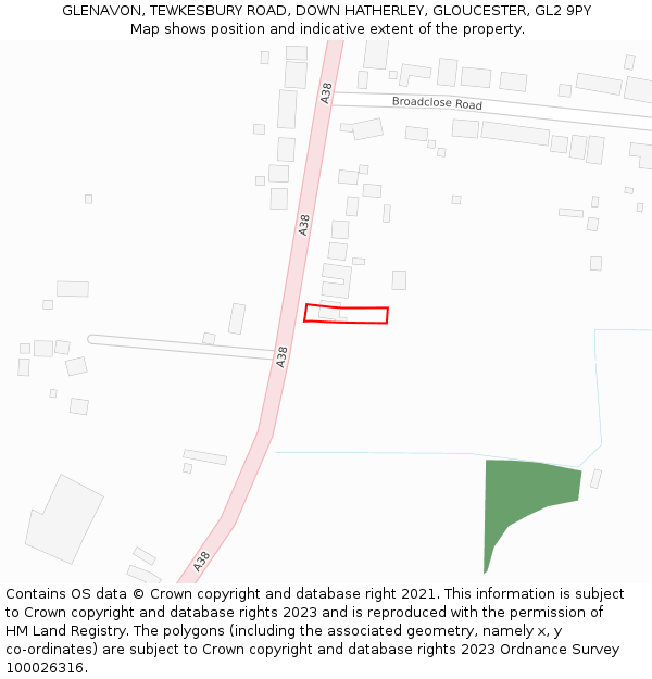 GLENAVON, TEWKESBURY ROAD, DOWN HATHERLEY, GLOUCESTER, GL2 9PY: Location map and indicative extent of plot