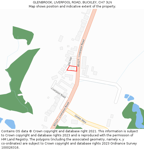 GLENBROOK, LIVERPOOL ROAD, BUCKLEY, CH7 3LN: Location map and indicative extent of plot