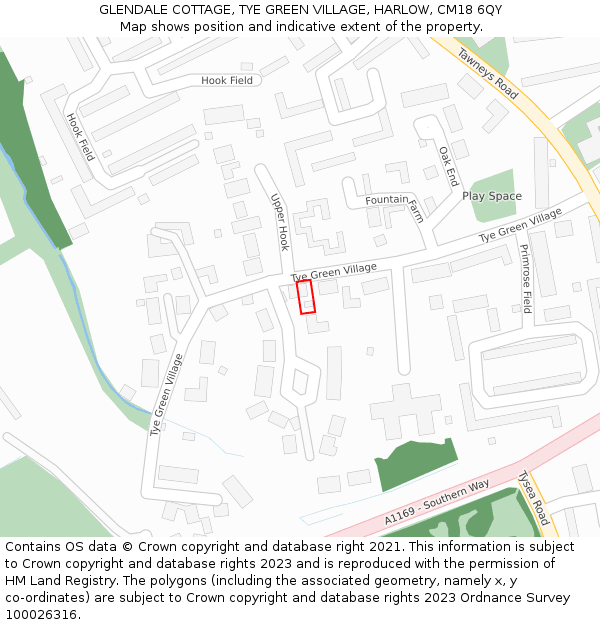 GLENDALE COTTAGE, TYE GREEN VILLAGE, HARLOW, CM18 6QY: Location map and indicative extent of plot