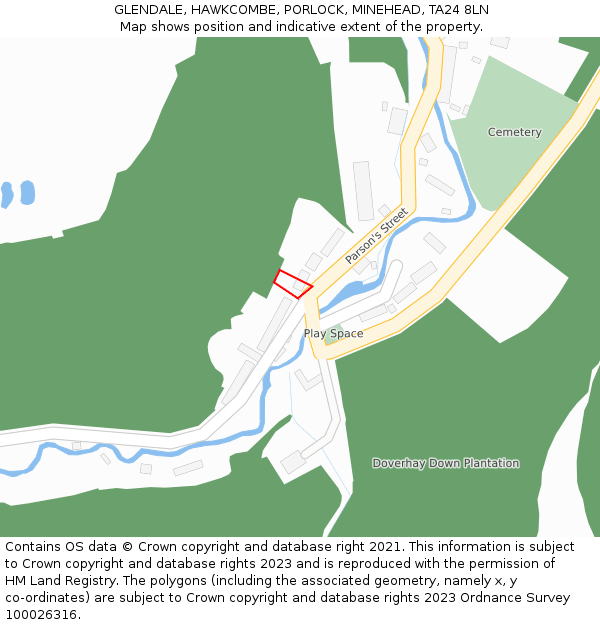 GLENDALE, HAWKCOMBE, PORLOCK, MINEHEAD, TA24 8LN: Location map and indicative extent of plot