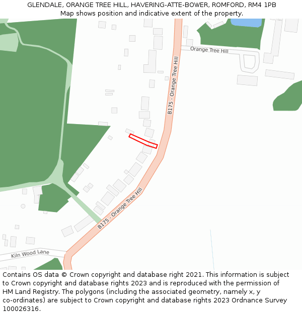 GLENDALE, ORANGE TREE HILL, HAVERING-ATTE-BOWER, ROMFORD, RM4 1PB: Location map and indicative extent of plot