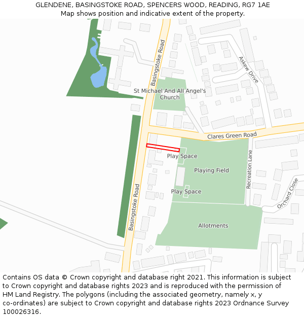 GLENDENE, BASINGSTOKE ROAD, SPENCERS WOOD, READING, RG7 1AE: Location map and indicative extent of plot