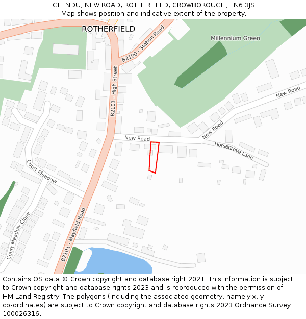 GLENDU, NEW ROAD, ROTHERFIELD, CROWBOROUGH, TN6 3JS: Location map and indicative extent of plot