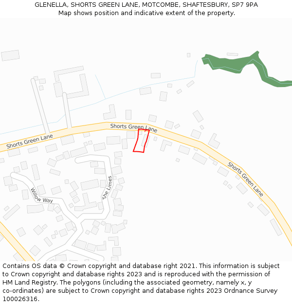 GLENELLA, SHORTS GREEN LANE, MOTCOMBE, SHAFTESBURY, SP7 9PA: Location map and indicative extent of plot
