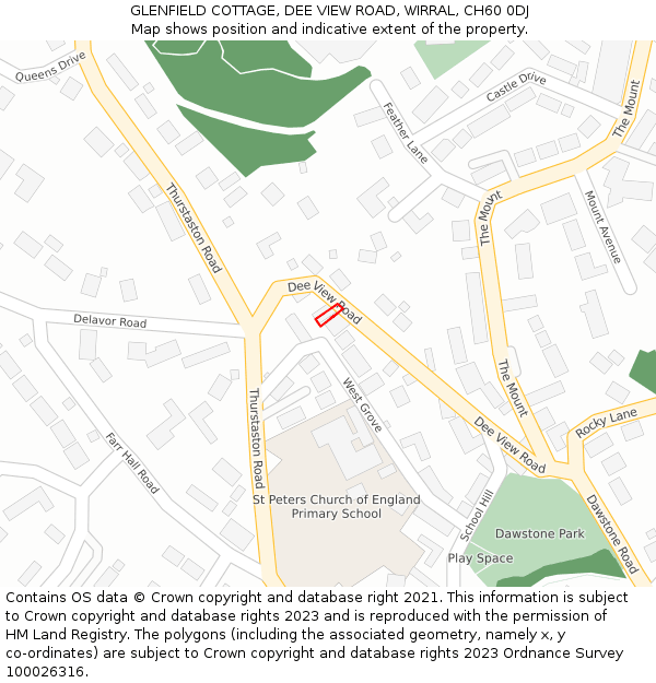 GLENFIELD COTTAGE, DEE VIEW ROAD, WIRRAL, CH60 0DJ: Location map and indicative extent of plot