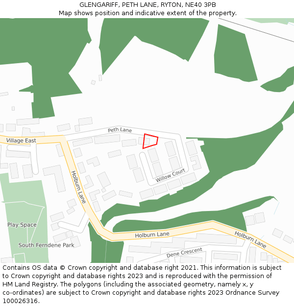 GLENGARIFF, PETH LANE, RYTON, NE40 3PB: Location map and indicative extent of plot