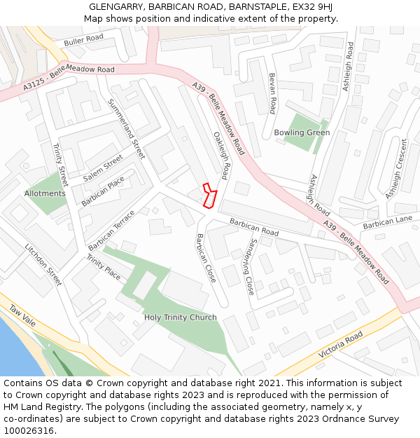 GLENGARRY, BARBICAN ROAD, BARNSTAPLE, EX32 9HJ: Location map and indicative extent of plot