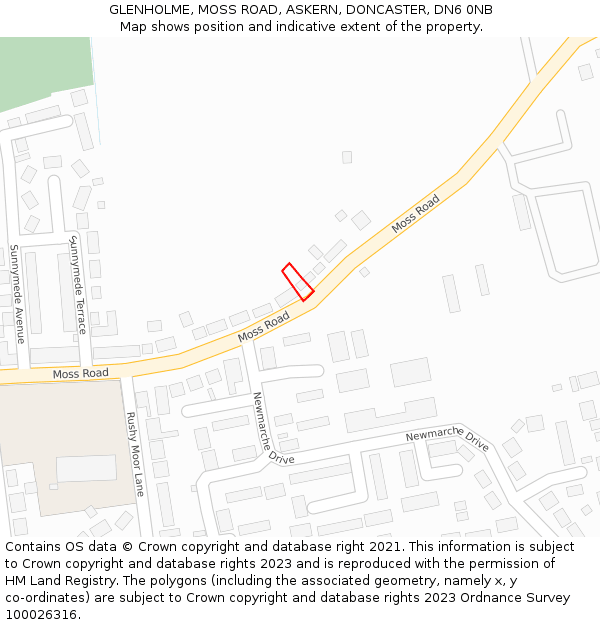 GLENHOLME, MOSS ROAD, ASKERN, DONCASTER, DN6 0NB: Location map and indicative extent of plot