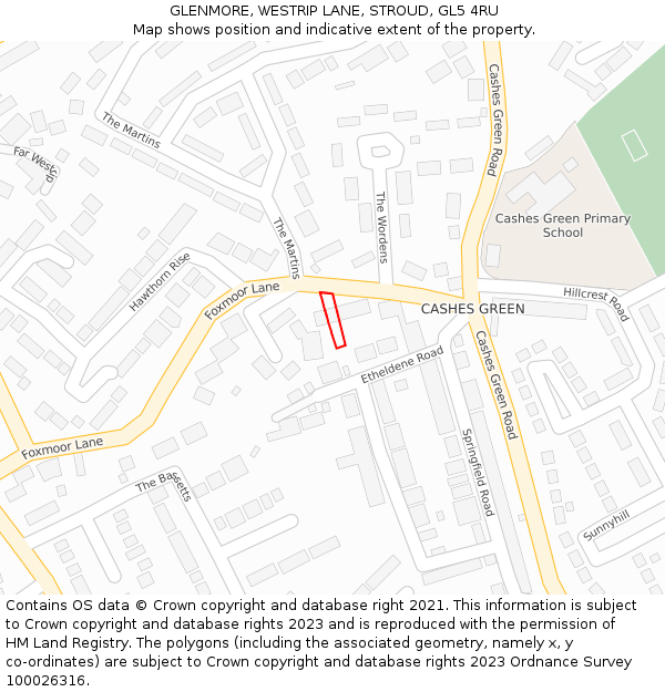 GLENMORE, WESTRIP LANE, STROUD, GL5 4RU: Location map and indicative extent of plot