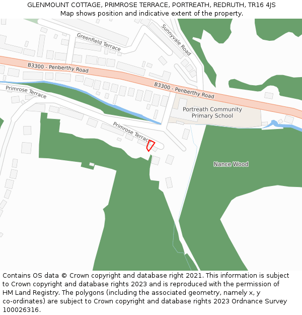 GLENMOUNT COTTAGE, PRIMROSE TERRACE, PORTREATH, REDRUTH, TR16 4JS: Location map and indicative extent of plot