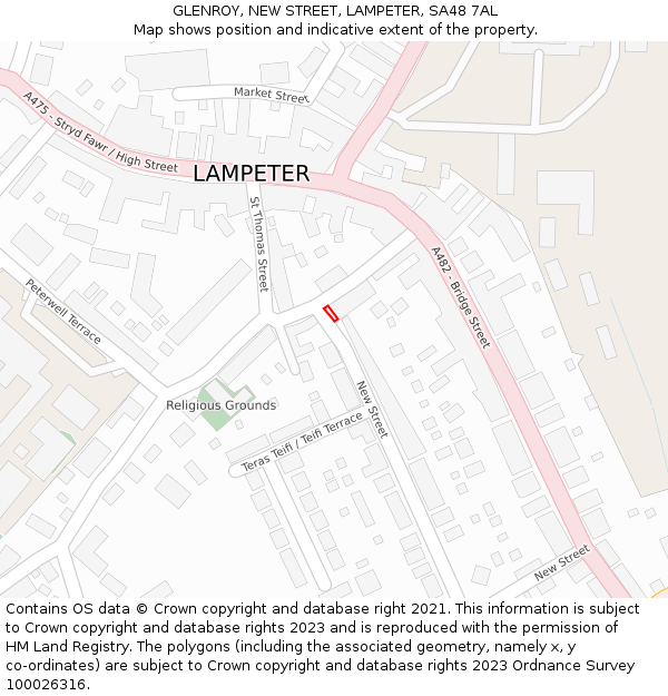 GLENROY, NEW STREET, LAMPETER, SA48 7AL: Location map and indicative extent of plot