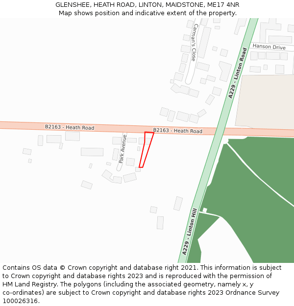 GLENSHEE, HEATH ROAD, LINTON, MAIDSTONE, ME17 4NR: Location map and indicative extent of plot