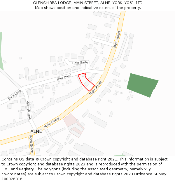 GLENSHIRRA LODGE, MAIN STREET, ALNE, YORK, YO61 1TD: Location map and indicative extent of plot