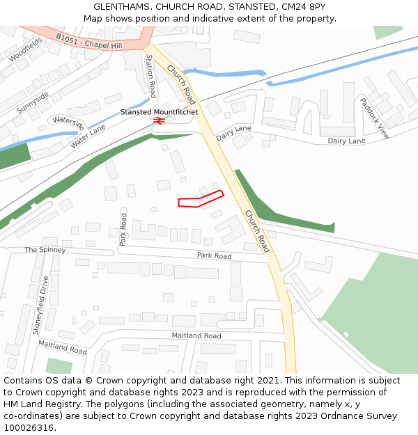 GLENTHAMS, CHURCH ROAD, STANSTED, CM24 8PY: Location map and indicative extent of plot