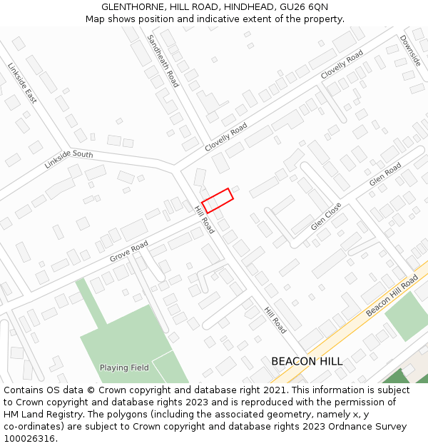 GLENTHORNE, HILL ROAD, HINDHEAD, GU26 6QN: Location map and indicative extent of plot