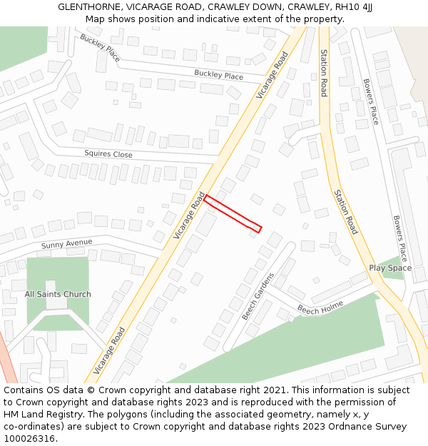 GLENTHORNE, VICARAGE ROAD, CRAWLEY DOWN, CRAWLEY, RH10 4JJ: Location map and indicative extent of plot