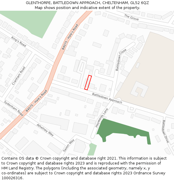 GLENTHORPE, BATTLEDOWN APPROACH, CHELTENHAM, GL52 6QZ: Location map and indicative extent of plot