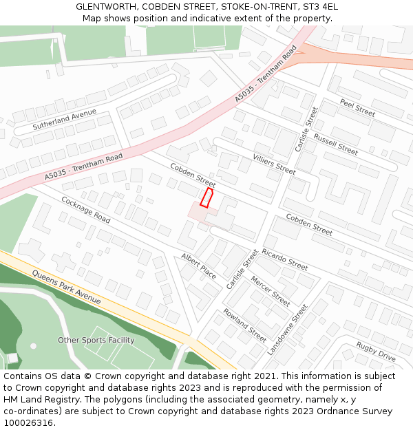 GLENTWORTH, COBDEN STREET, STOKE-ON-TRENT, ST3 4EL: Location map and indicative extent of plot