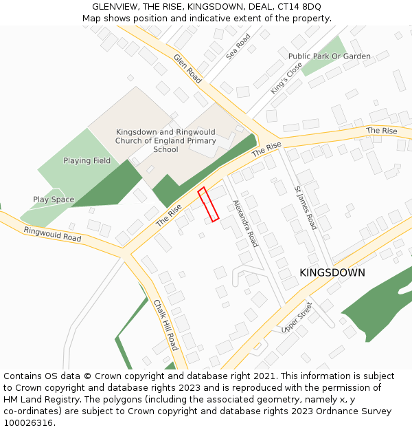 GLENVIEW, THE RISE, KINGSDOWN, DEAL, CT14 8DQ: Location map and indicative extent of plot