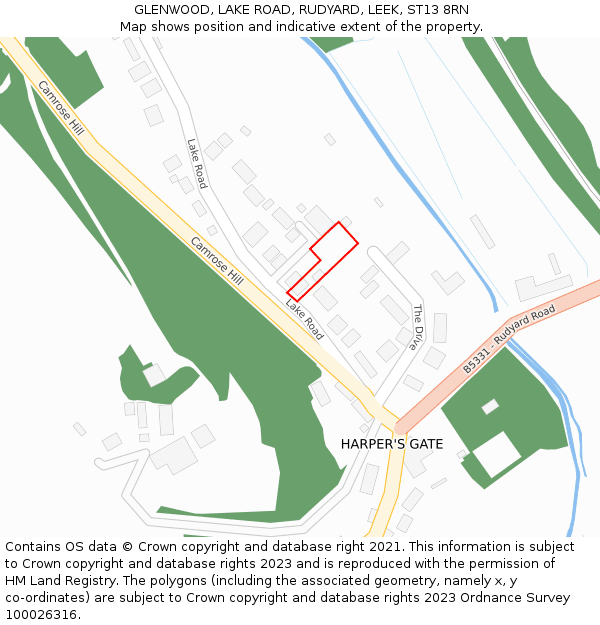 GLENWOOD, LAKE ROAD, RUDYARD, LEEK, ST13 8RN: Location map and indicative extent of plot