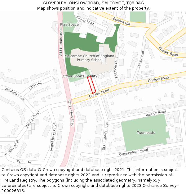 GLOVERLEA, ONSLOW ROAD, SALCOMBE, TQ8 8AG: Location map and indicative extent of plot