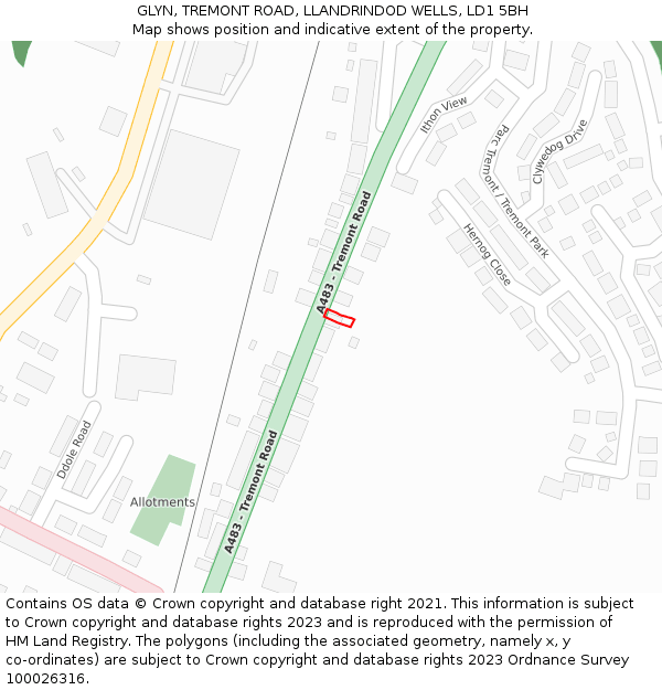 GLYN, TREMONT ROAD, LLANDRINDOD WELLS, LD1 5BH: Location map and indicative extent of plot