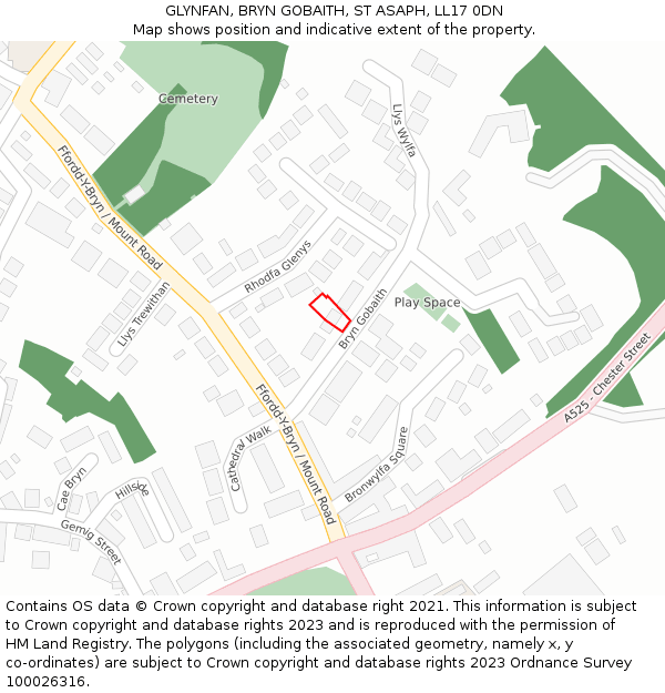 GLYNFAN, BRYN GOBAITH, ST ASAPH, LL17 0DN: Location map and indicative extent of plot