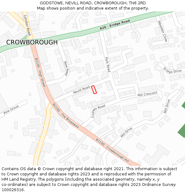 GODSTOWE, NEVILL ROAD, CROWBOROUGH, TN6 2RD: Location map and indicative extent of plot