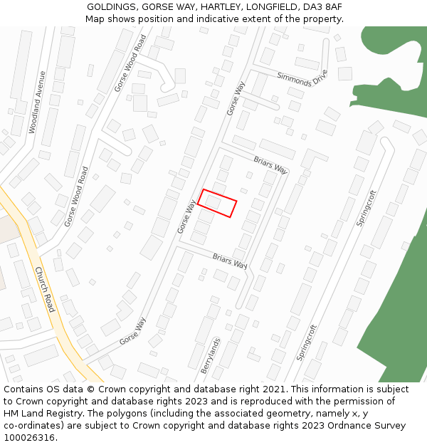 GOLDINGS, GORSE WAY, HARTLEY, LONGFIELD, DA3 8AF: Location map and indicative extent of plot